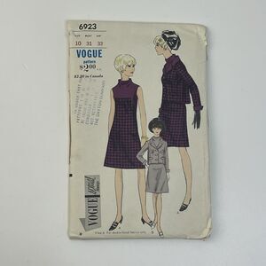 Dress Jacket Size 10 Vogue Pattern 6923 Sleeveless Slight A-Line Sheath Vtg 60s